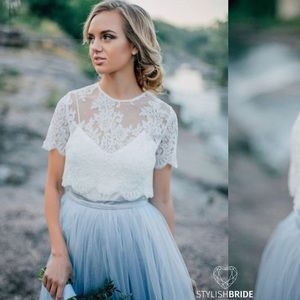 Belle Buttoned back Wedding Lace Crop Top,  White or Ivory Lace Crop Top Tops